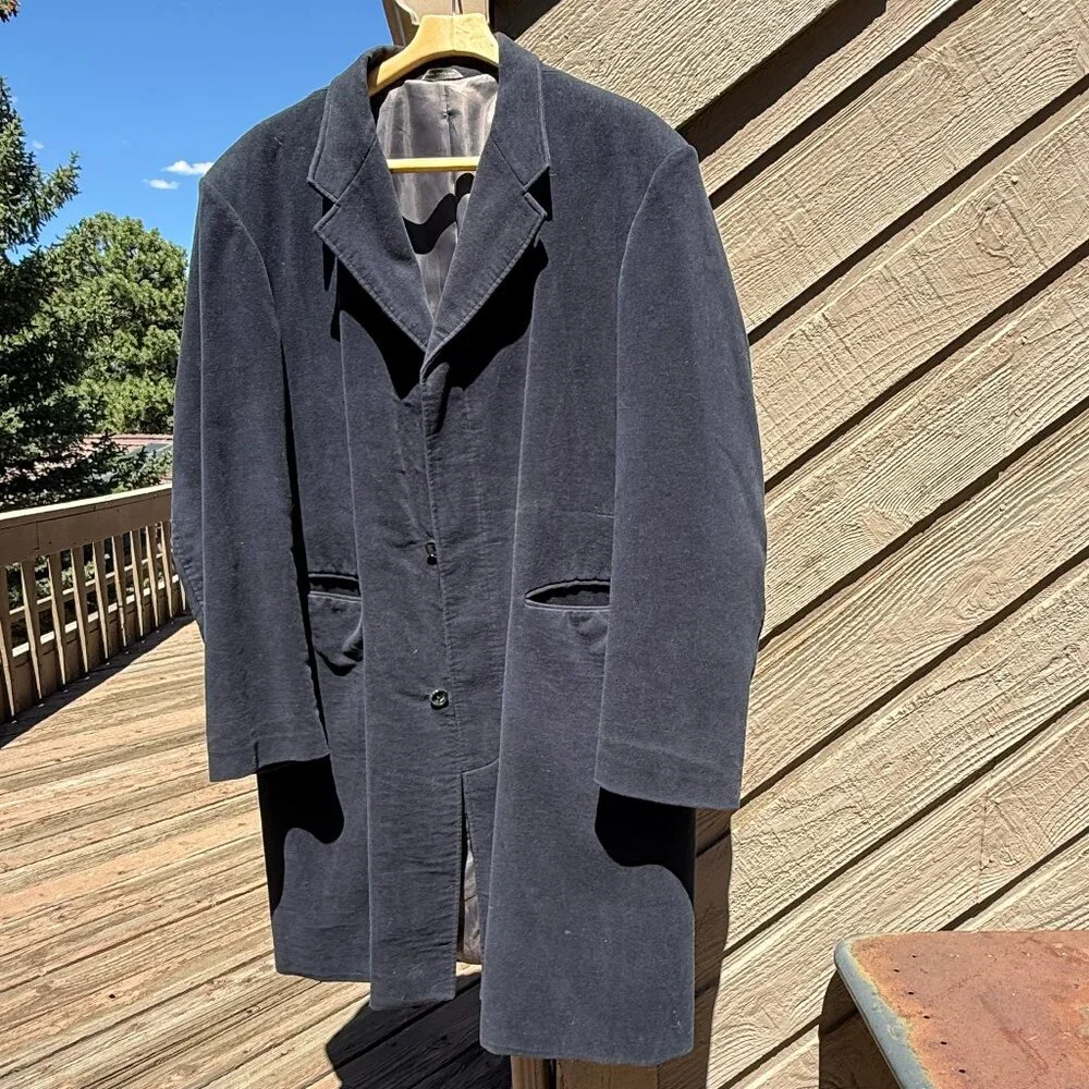 Vintage Banana Republic Men's Navy Button-Down Chestfield Coat
